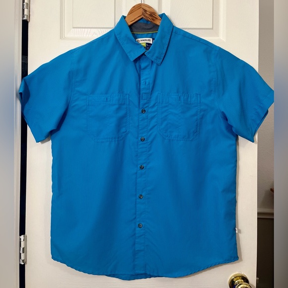 Magellan Outdoors Men’s L Blue MagWick Fishing Shirt Short Sleeve Loose Fit - Picture 2 of 9